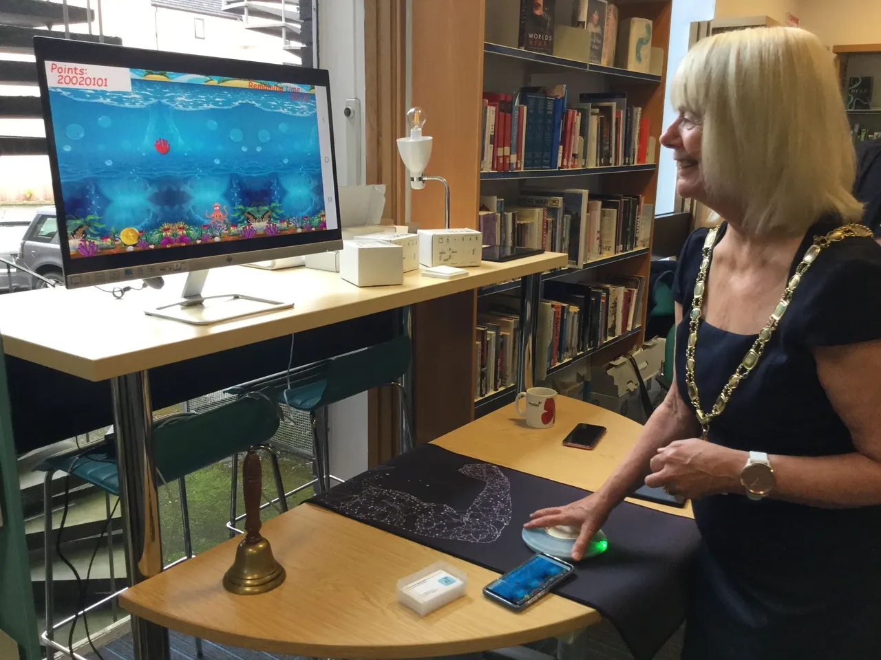 Chair of Cumbria County Council, Councillor Christine Bowditch checks out Slider